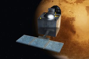 Artist's rendering of the MOM orbiting Mars // Source Wiki via @blogs4bytes